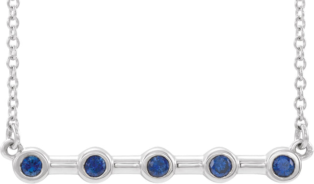 Platinum Round Natural Blue Sapphire Bezel-Set Bar Necklace II