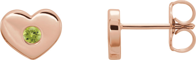 14K Gold Round Natural Peridot Heart Earrings - Rose Gold