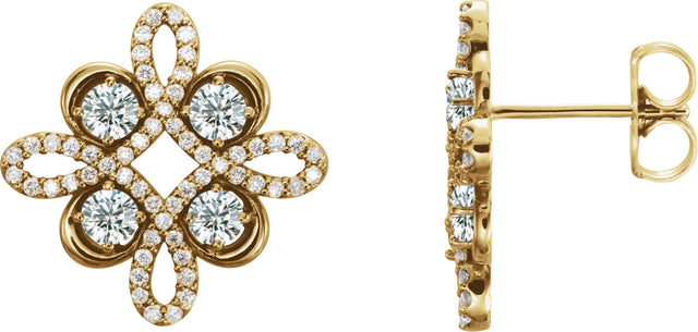 14K Gold Round Natural Diamond Clover Earrings – 2.5mm Stones - Yellow Gold