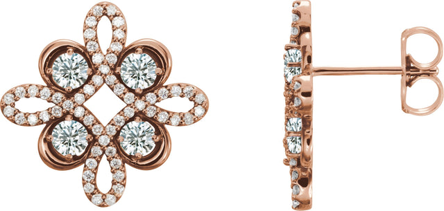 14K Gold Round Natural Diamond Clover Earrings – 2.5mm Stones - Rose Gold