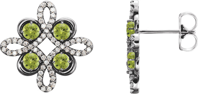 Platinum Round Natural Peridot Clover Earrings