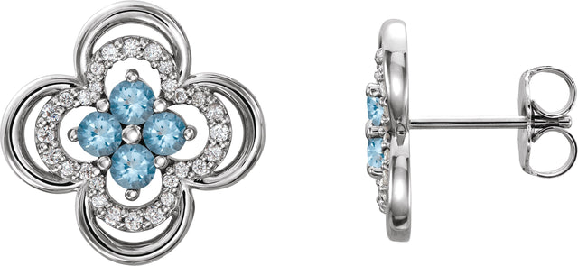 Platinum Round Natural Aquamarine Clover Earrings – 2.5mm Stones