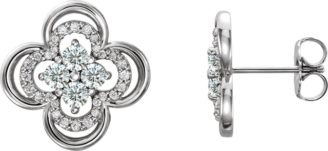 Platinum Round Natural Diamond Clover Earrings II