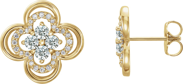 14K Gold Round Natural Diamond Clover Earrings II - Yellow Gold