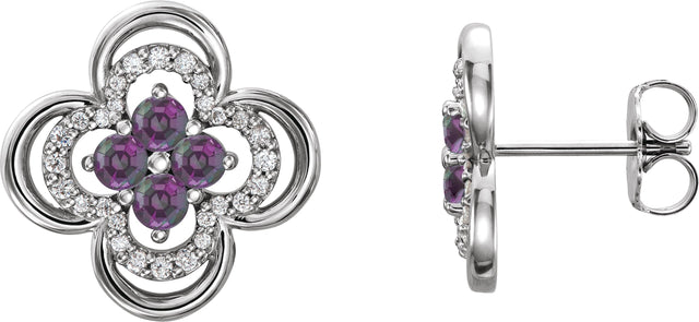 14K Gold Round Natural Alexandrite Clover Earrings – 2.5mm Stones - White Gold