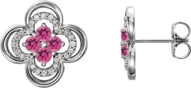 Platinum Round Natural Pink Tourmaline Clover Earrings – 2.5mm Stones