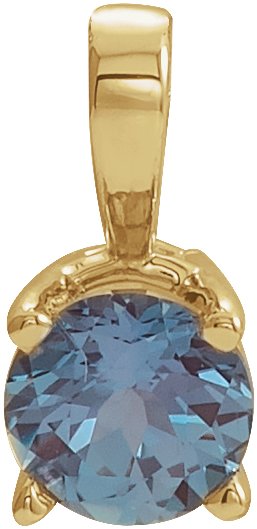 14K Gold Round Lab-Grown Alexandrite Birthstone Necklace or Pendant - Yellow Gold