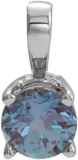 14K Gold Round Lab-Grown Alexandrite Birthstone Necklace or Pendant - White Gold
