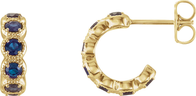 14K Gold Round Lab-Grown Blue Sapphire Accented Hoop Earrings - Yellow Gold
