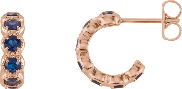 14K Gold Round Lab-Grown Blue Sapphire Accented Hoop Earrings - Rose Gold