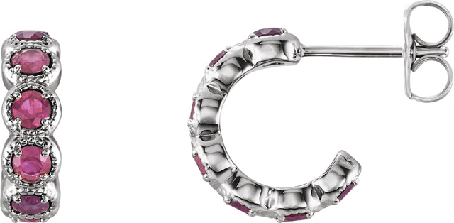 Platinum Round Natural Pink Tourmaline Accented Hoop Earrings