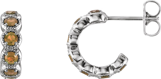 Platinum Round Natural Citrine Accented Hoop Earrings