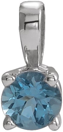 14K Gold Round Natural Aquamarine Birthstone Necklace or Pendant - White Gold