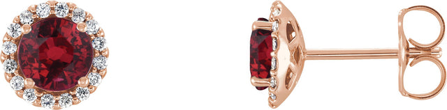 14K Gold Natural Ruby Round 4-Prong Halo-Style Earrings – 3-5.5mm Stones - Rose Gold