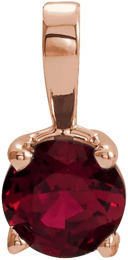 14K Gold Round Lab-Grown Ruby Birthstone Necklace or Pendant - Rose Gold