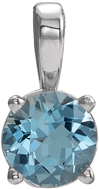 14K Gold Round Natural Blue Zircon Birthstone Necklace or Pendant - White Gold