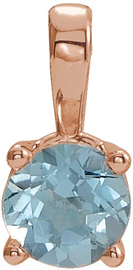 14K Gold Round Natural Aquamarine Birthstone Necklace or Pendant - Rose Gold