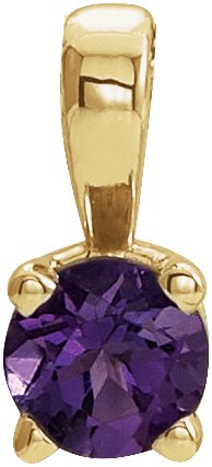 14K Gold Round Natural Amethyst Birthstone Necklace or Pendant - Yellow Gold
