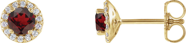 14K Gold Natural Mozambique Garnet Round 4-Prong Halo-Style Earrings – 3-6mm Stones - Yellow Gold