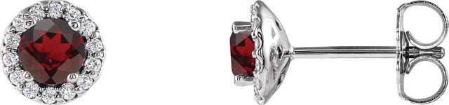 14K Gold Natural Mozambique Garnet Round 4-Prong Halo-Style Earrings – 3-6mm Stones - White Gold