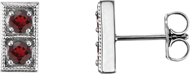14K Gold Round Natural Mozambique Garnet Two-Stone Earrings - White Gold