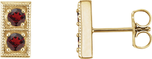 14K Gold Round Natural Mozambique Garnet Two-Stone Earrings - Yellow Gold