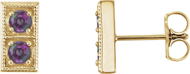 14K Gold Round Lab-Grown Alexandrite Two-Stone Earrings - Yellow Gold