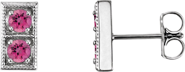 Platinum Round Natural Pink Tourmaline Two-Stone Earrings