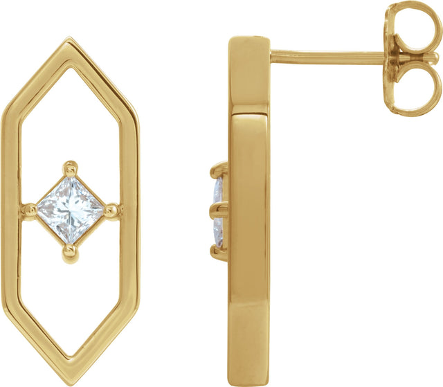 14K Gold Square Natural Diamond Geometric Earrings - Yellow Gold