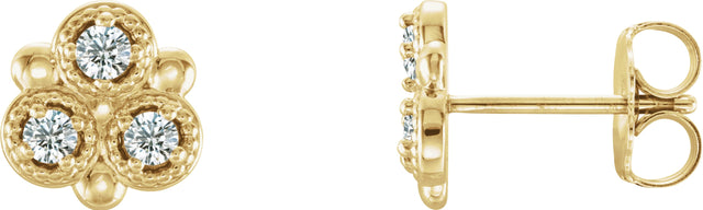 14K Gold Round Natural Diamond Three-Stone Earrings - Yellow Gold