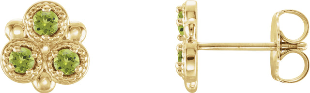 14K Gold Round Natural Peridot Three-Stone Earrings - Yellow Gold