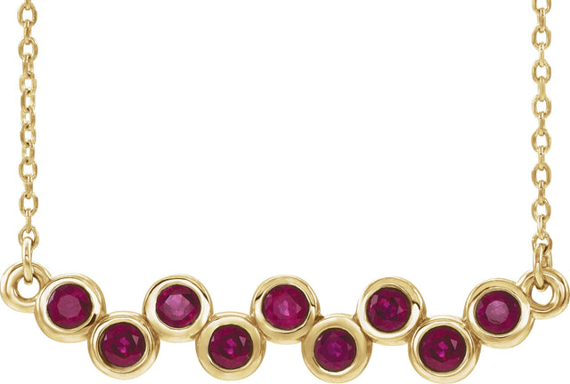 14K Gold Round Natural Ruby Bezel-Set Bar Necklace - Yellow Gold
