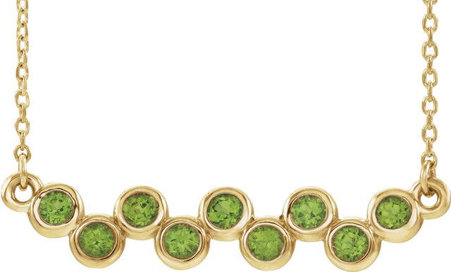 14K Gold Round Natural Peridot Bezel-Set Bar Necklace - Yellow Gold