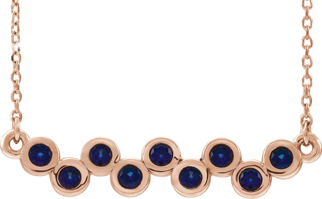 14K Gold Round Natural Blue Sapphire Bezel-Set Bar Necklace - Rose Gold