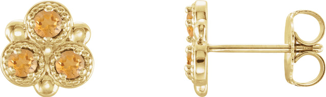 14K Gold Round Natural Citrine Three-Stone Earrings - Yellow Gold