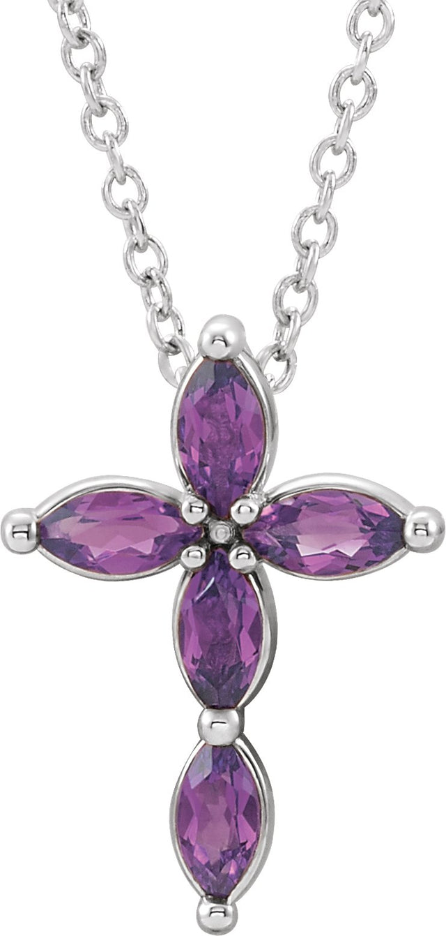 Platinum Marquise Lab-Grown Alexandrite Cross Necklace or Pendant
