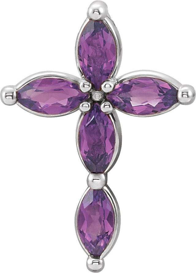 14K Gold Marquise Lab-Grown Alexandrite Cross Necklace or Pendant - White Gold