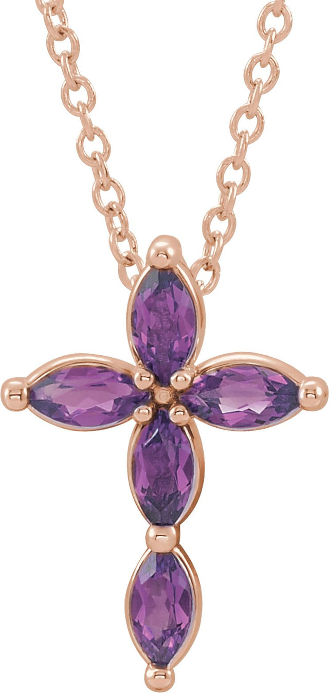 14K Gold Marquise Lab-Grown Alexandrite Cross Necklace or Pendant - Rose Gold