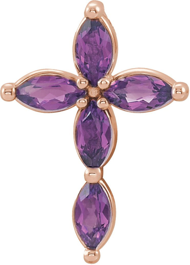 14K Gold Marquise Lab-Grown Alexandrite Cross Necklace or Pendant - Rose Gold