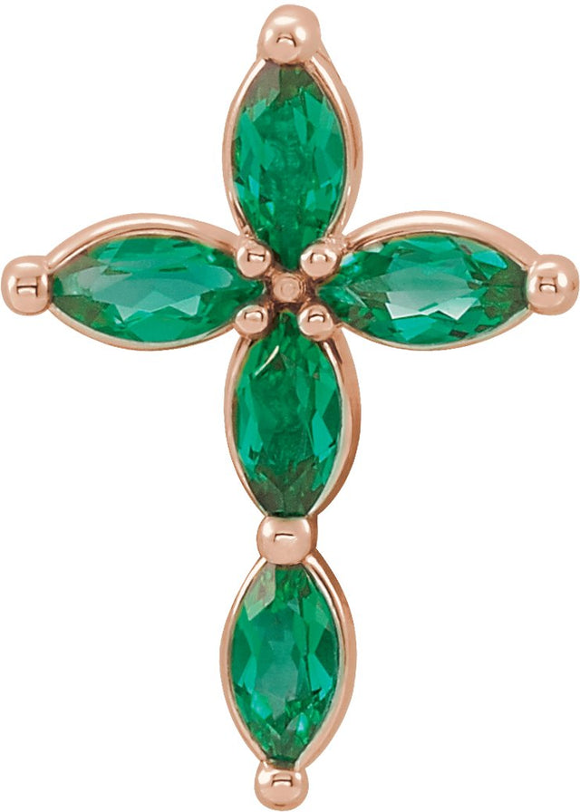 14K Gold Marquise Lab-Grown Emerald Cross Necklace or Pendant - Rose Gold