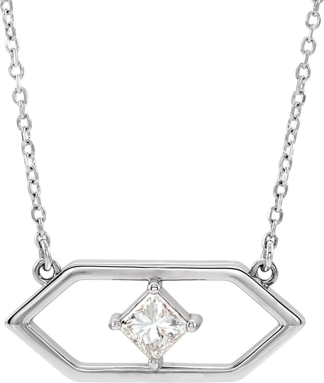 14K Gold Square Natural Diamond Geometric Necklace - White Gold