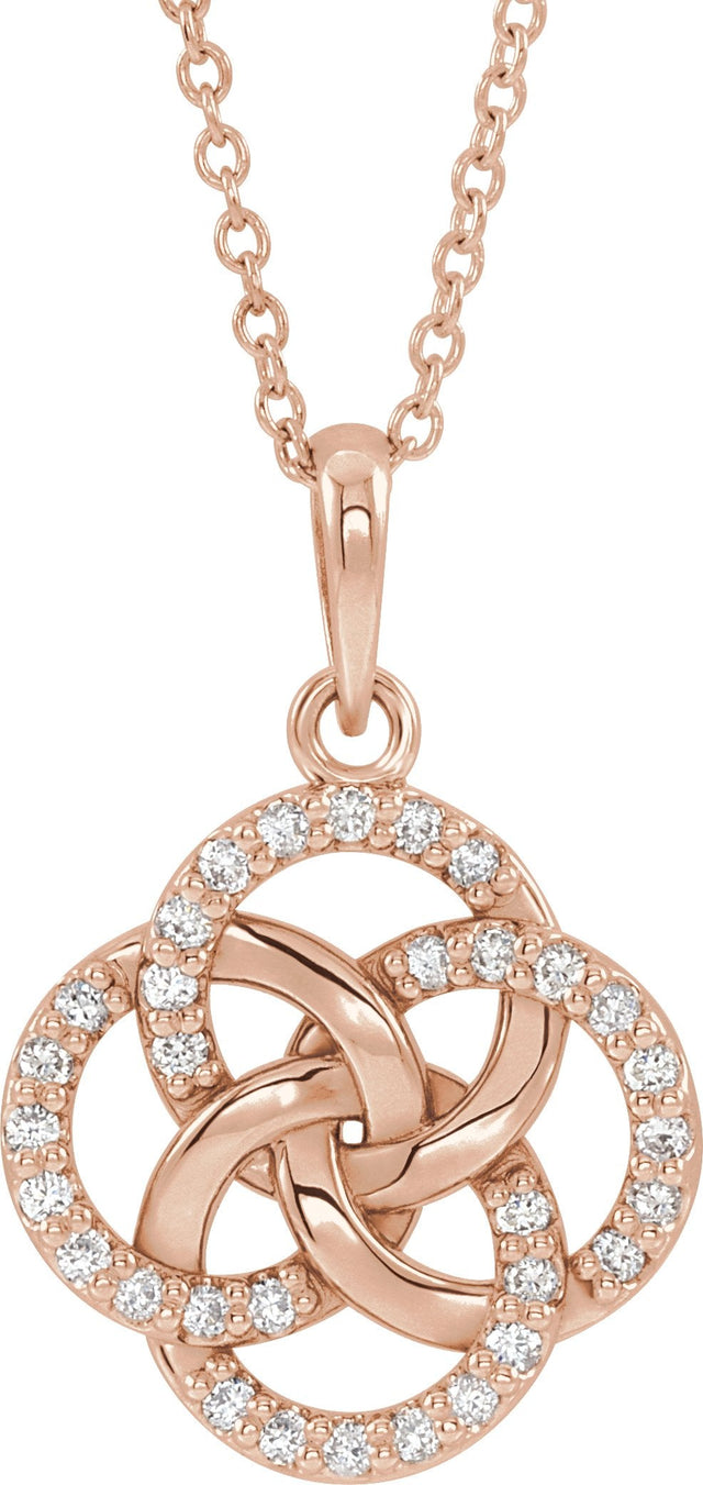 14K Gold Round Natural Diamond Five-Fold Celtic-Inspired Necklace or Pendant - Rose Gold