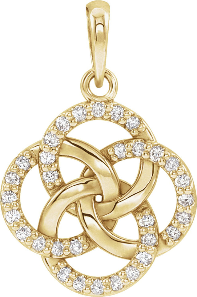 14K Gold Round Natural Diamond Five-Fold Celtic-Inspired Necklace or Pendant - Yellow Gold