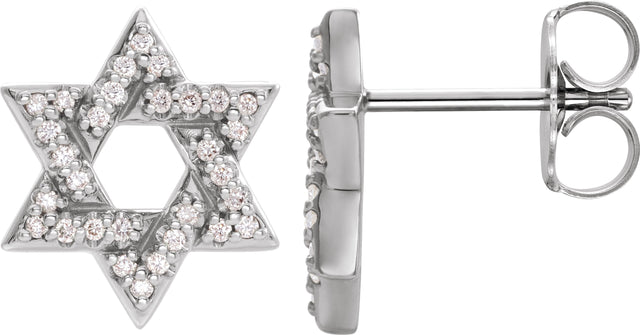 14K Gold Round Natural Diamond Star of David Earrings - White Gold