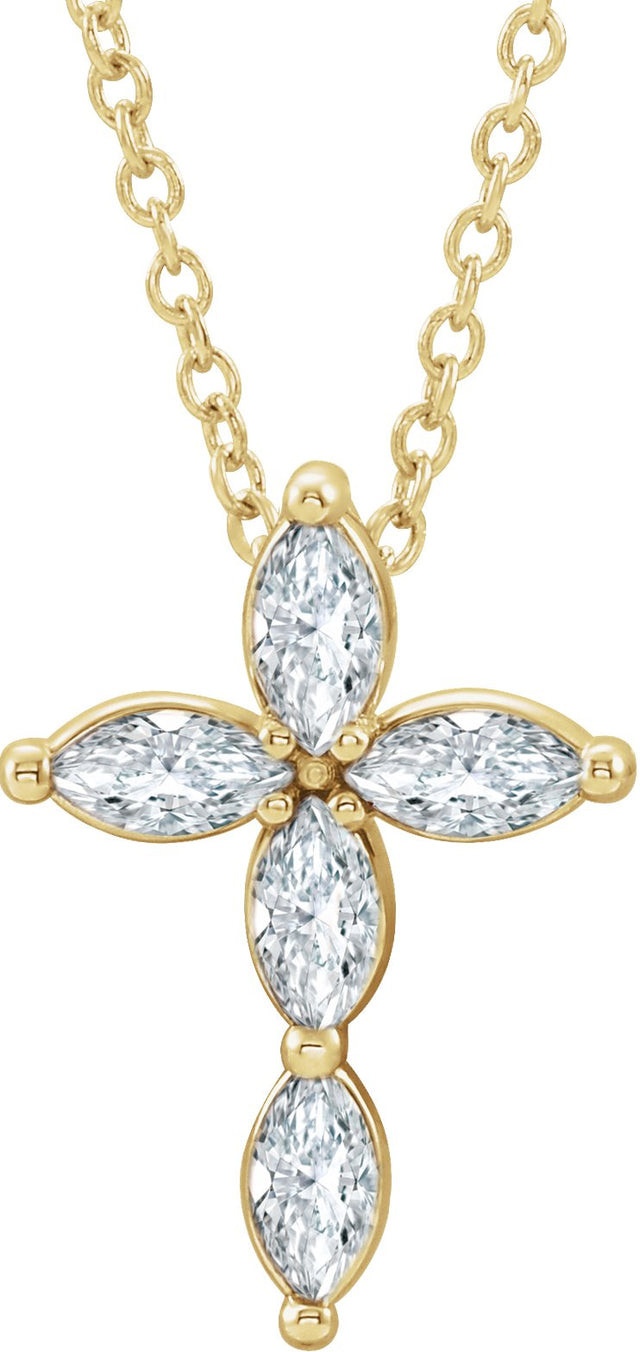 14K Gold Marquise Natural Diamond Cross Necklace or Pendant - Yellow Gold
