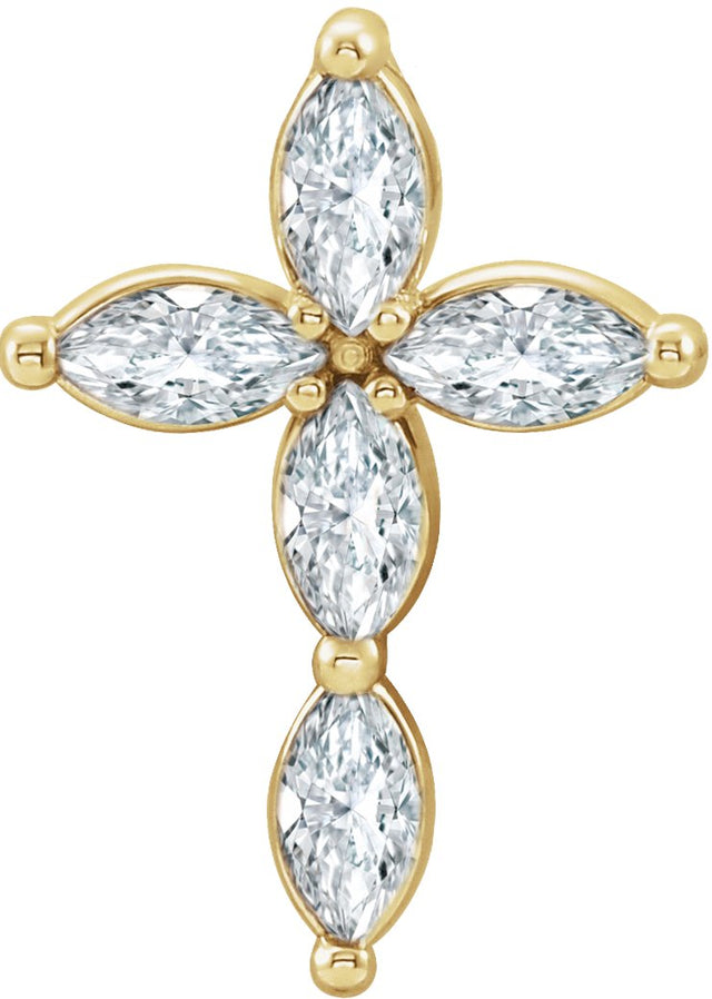 14K Gold Marquise Natural Diamond Cross Necklace or Pendant - Yellow Gold