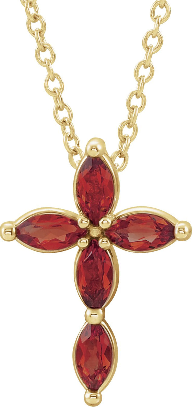 14K Gold Marquise Natural Mozambique Garnet Cross Necklace or Pendant - Yellow Gold