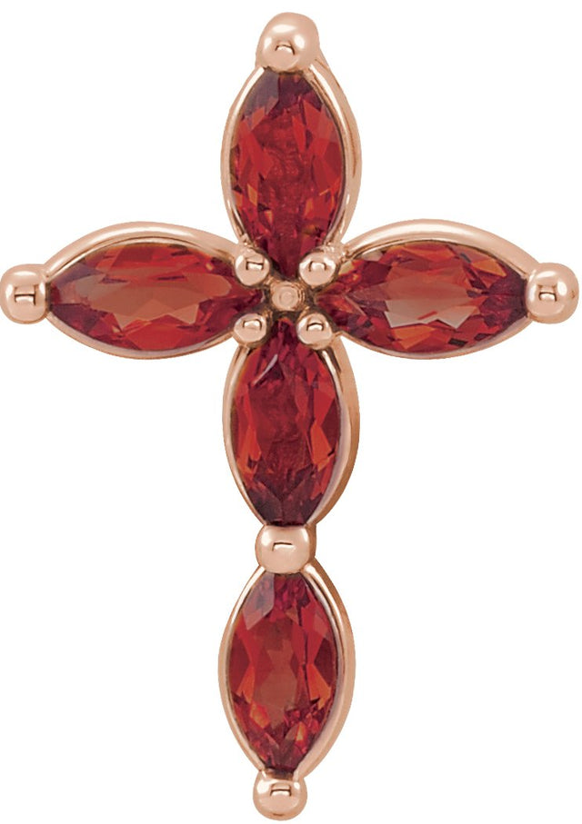 14K Gold Marquise Natural Mozambique Garnet Cross Necklace or Pendant - Rose Gold