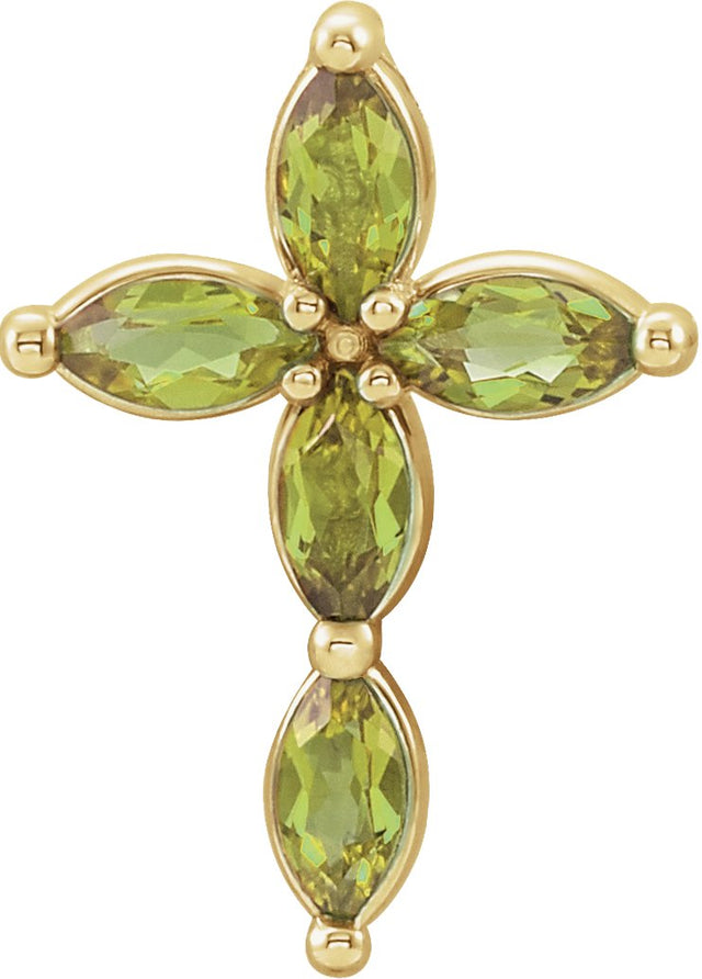 14K Gold Marquise Natural Peridot Cross Necklace or Pendant - Yellow Gold