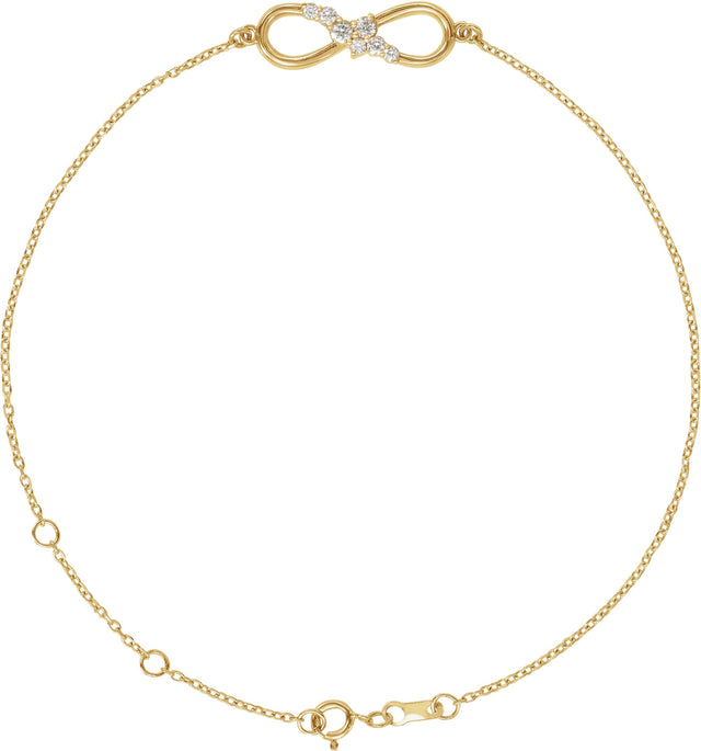 14K Gold Round Natural Diamond Accented Infinity-Inspired Bracelet - Yellow Gold